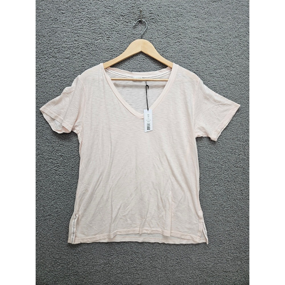 NWT Michael Stars V Neck T-Shirt OS Ballet Pink Supima Cotton Slub Side Slits